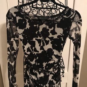 Inc sheer black and white blouse